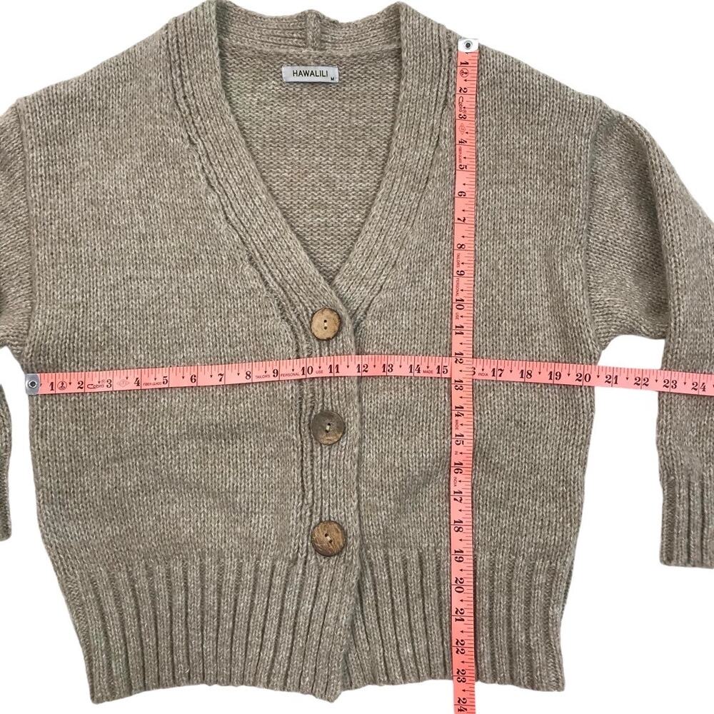 HAWLILI Wool Knit Cardigan Sz M Beige Cozy Y2K Retro Nostalgia Cotagecore Office - Picture 7 of 11